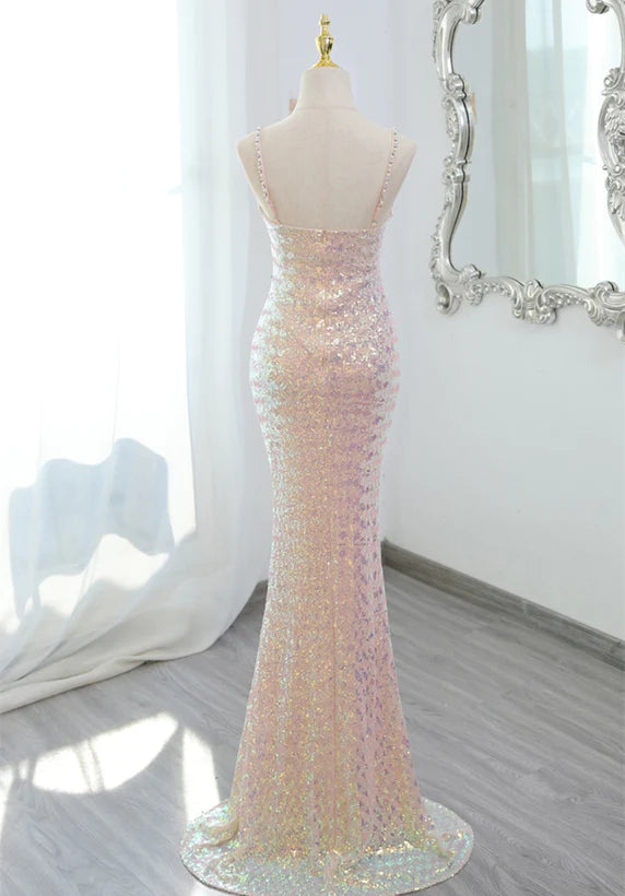 Lovely Sequins Mermaid V-neckline Straps Party Dress